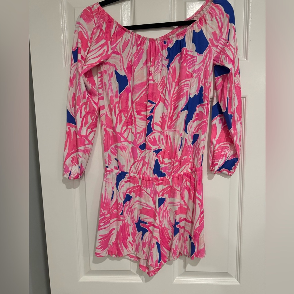 Lilly Pulitzer off the shoulder long sleeve shorts romper